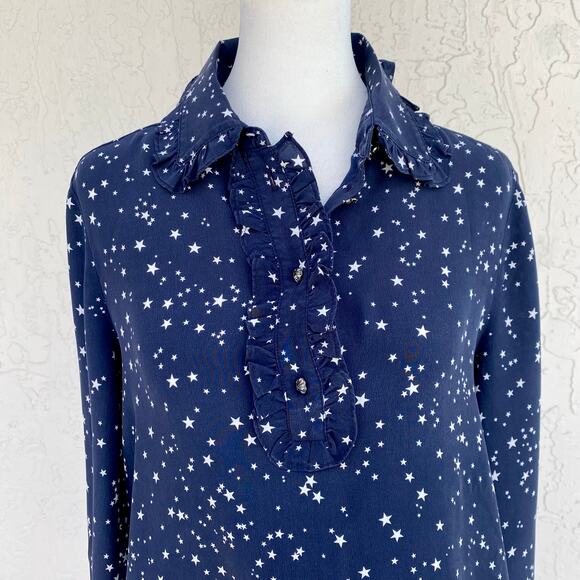 KATE SPADE Silk Navy Blue & Stars Dress Sz S Nautical Patriotic Summer 4th July - Picture 2 of 12